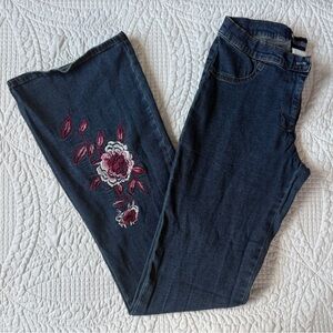 Vintage BlueAsphalt Embroidered floral low-rise bootcut jeans